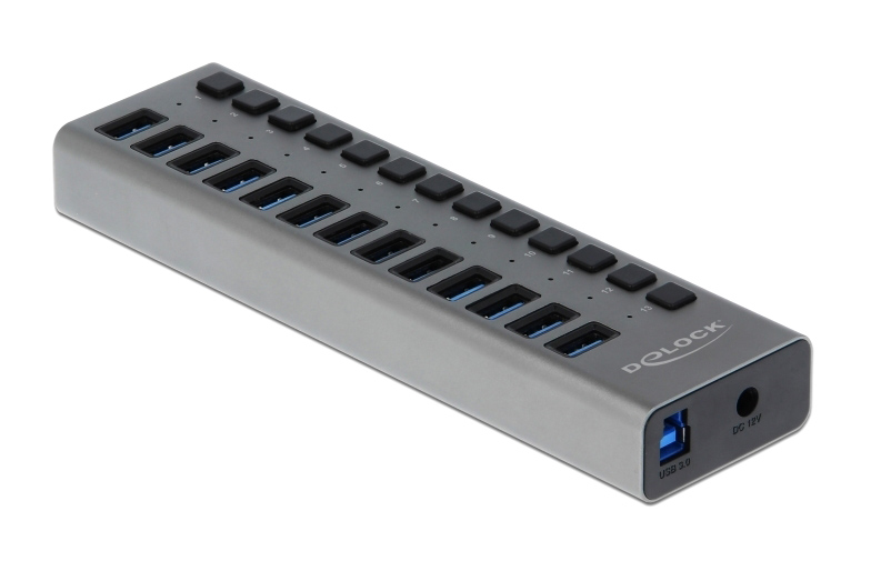 63738 DELOCK USB hub με διακόπτες 63738, 13x USB, 5Gbps, LED, γκρι