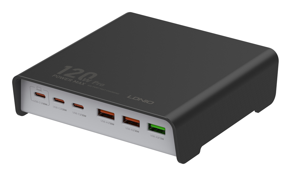 5210131079416 LDNIO σταθμός φόρτισης Q605, 3x USB-C & 3x USB, 120W, PD/QC, μαύρος