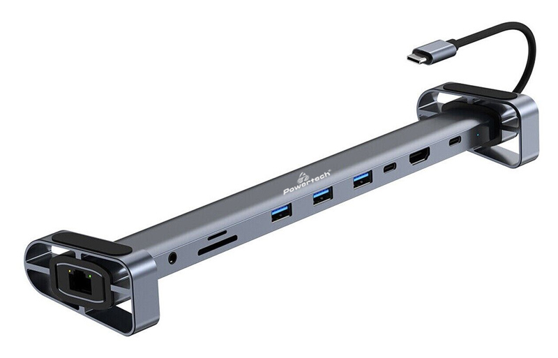 PTR-0152 POWERTECH docking station PTR-0152, 10 θυρών, βάση laptop, USB-C, γκρι